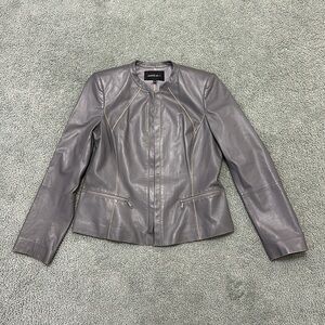 Lafayette 148 New York Gray Leather Jacket Size 10 Zip Front